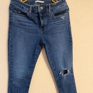 Levi's Women's Dark Blue Ripped Skinny Jeans